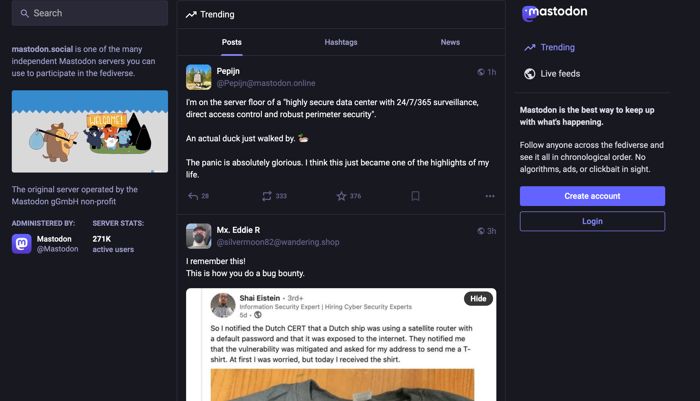 Posts, Hashtags, and News tabs